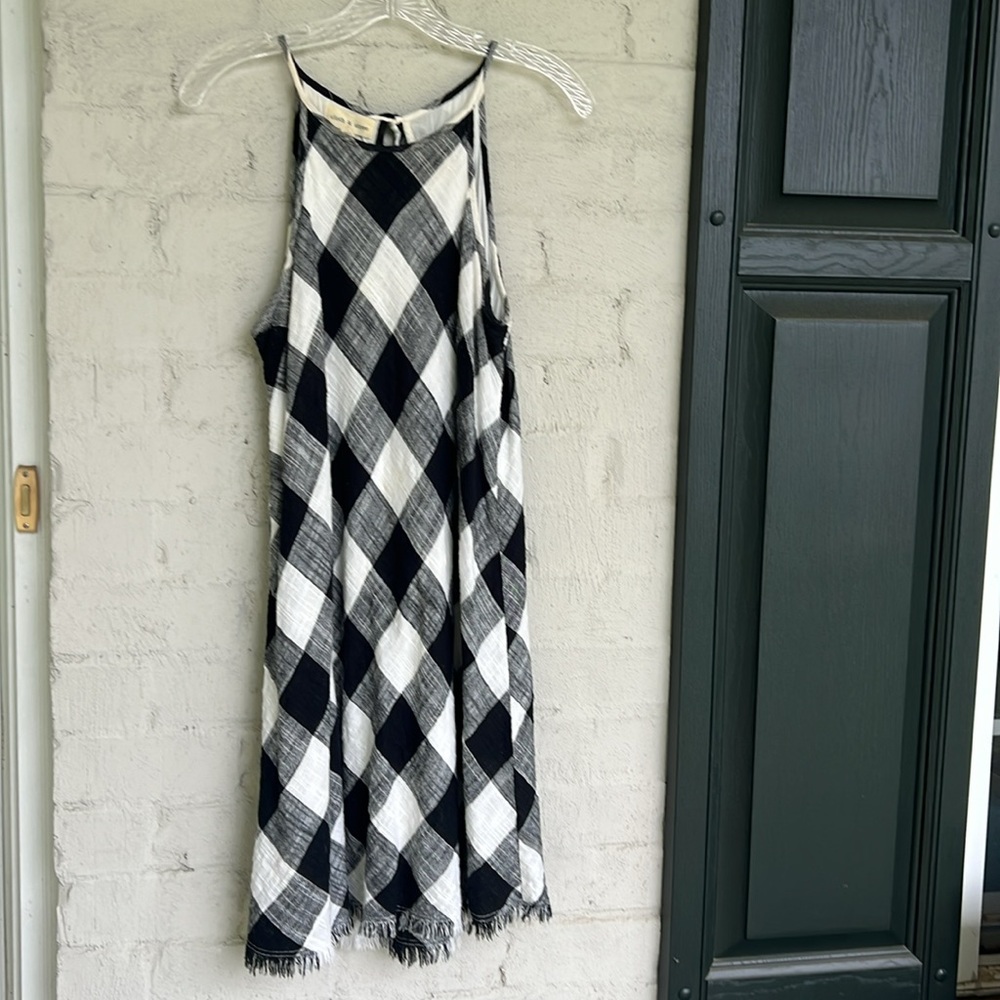 Anthropologie Cloth & Stone Black/White Gingham Check Frayed Hem Shift Medium - Picture 4 of 12